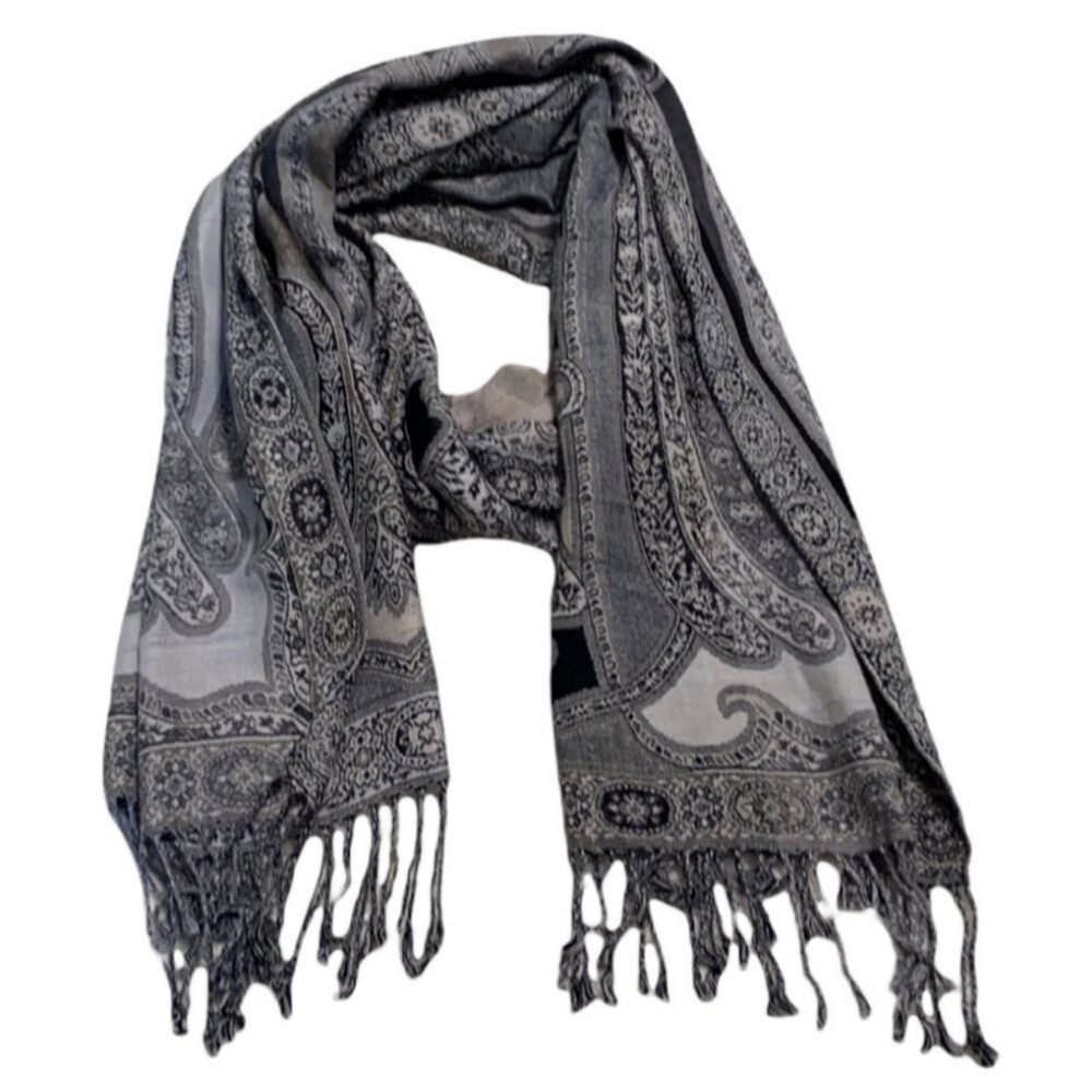 Neutral Pattern Fringe Scarf Wrap - Picture 2 of 7